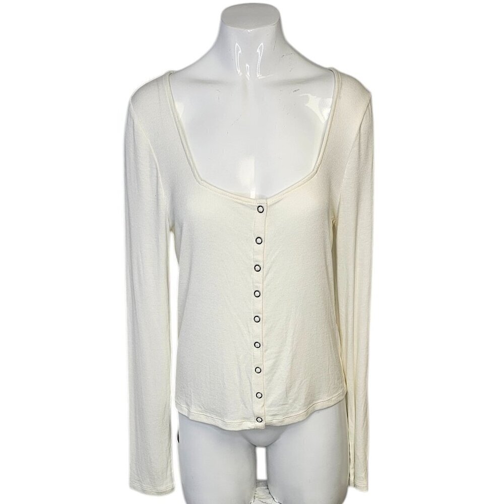 Anthropologie Maeve Square-Neck Button-Front Cardigan Top Size Medium Ribbed NWT